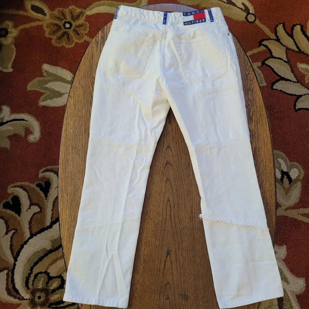Tommy Hilfiger RARE Vintage 90's White Straight Jeans with Fringe Size Junior 9
